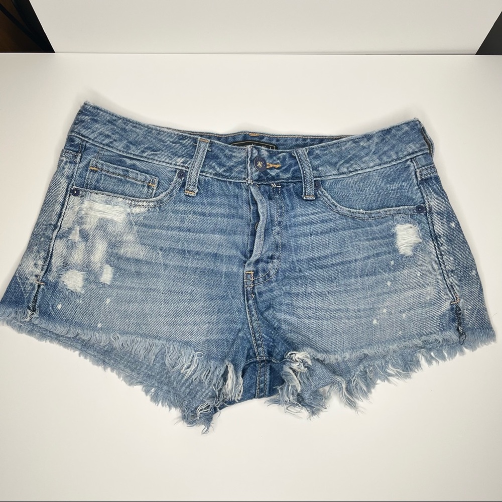 Abercrombie & Fitch Denim Shorts High Rise Distressed Raw Hem Size 28